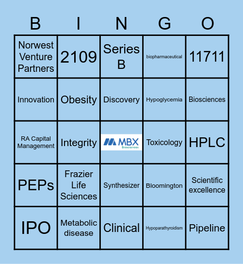 MBX Biosciences Holiday Bingo Card