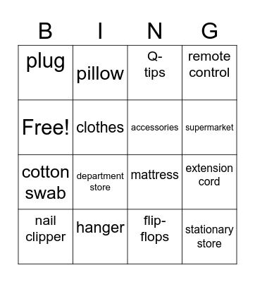 daily necessities Bingo Card