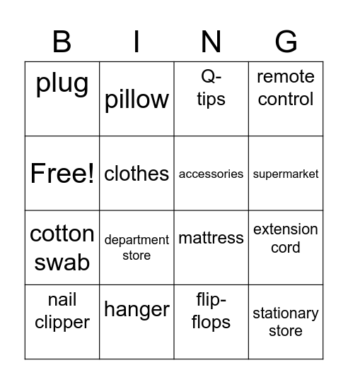 daily necessities Bingo Card