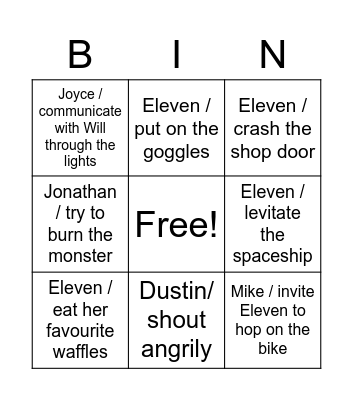Stranger Things Season 1 Bingo Card