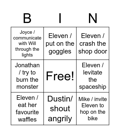 Stranger Things Season 1 Bingo Card