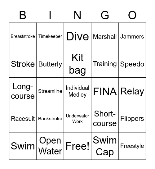 Ipswich Grammar Swimming Club - Championship Round Bingo! Bingo Card