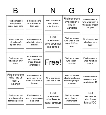 FIND SOMEONE WHO Bingo Card