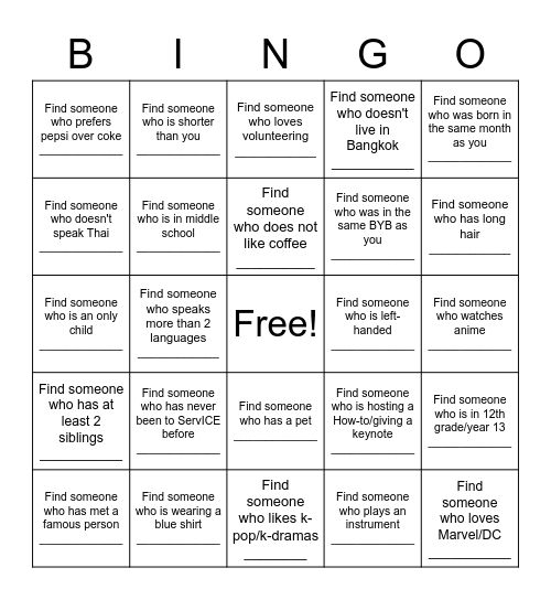 FIND SOMEONE WHO Bingo Card