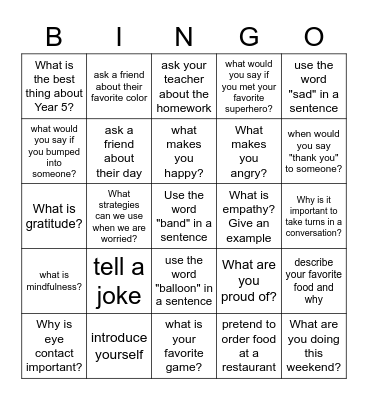 Conversation Bingo Card