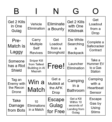 Warzone 2.0 Day 2 Bingo Card