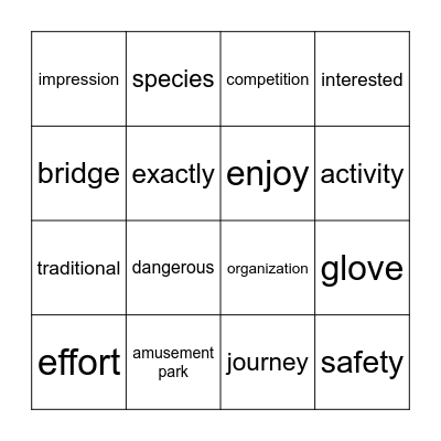 End of Unit Bingo Card
