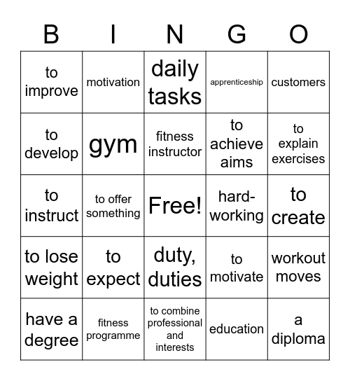 fitness instructor Bingo Card