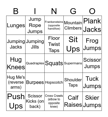 Fitness Bingo Card
