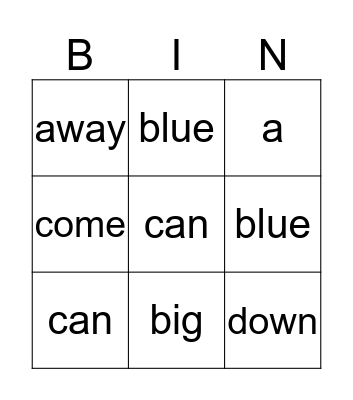 Sight Words Week 1 Bingo Card