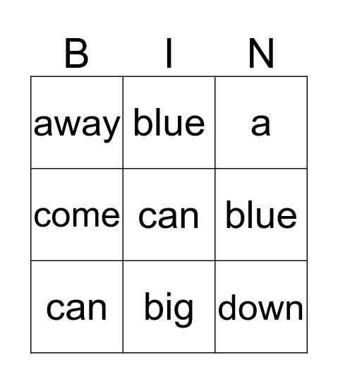 Sight Words Week 1 Bingo Card
