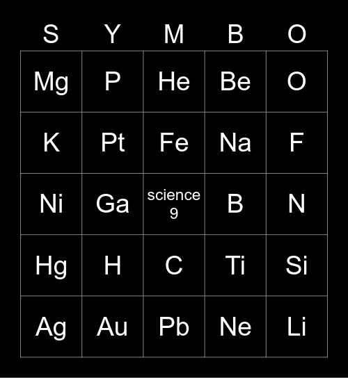 SYMBO CARD SCIENCE - 9 Bingo Card