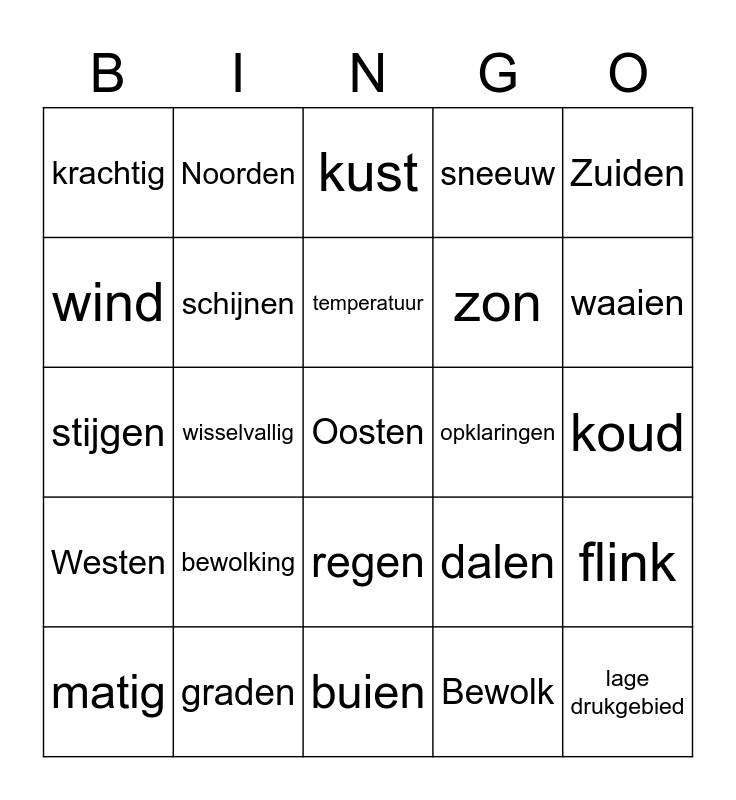 Weerbericht Bingo Card