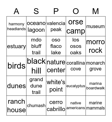 Docent Bingo Card