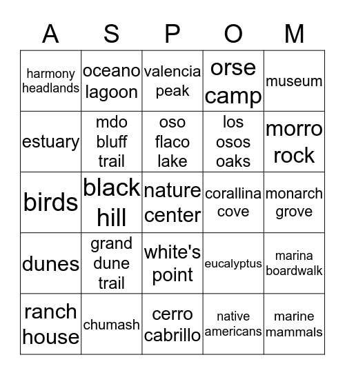 Docent Bingo Card