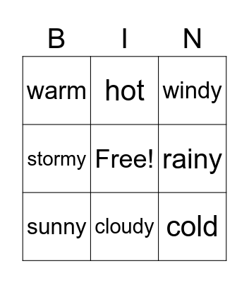 weather Bingo Card