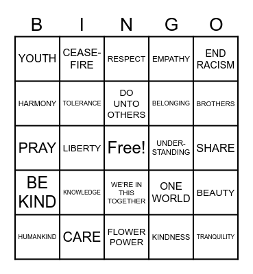 INTERNATIONAL DAY OF PEACE Bingo Card