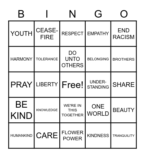 INTERNATIONAL DAY OF PEACE Bingo Card