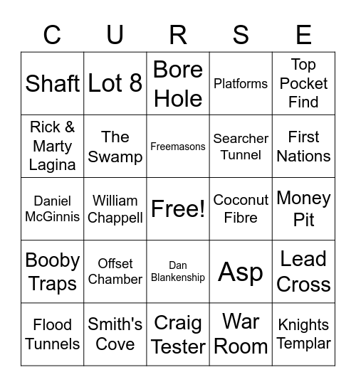 Curse of Oak Island Bingo Card