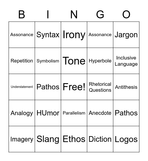 Rhetorical Device Bingo Card