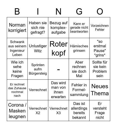 Physik Unterricht Bingo Card