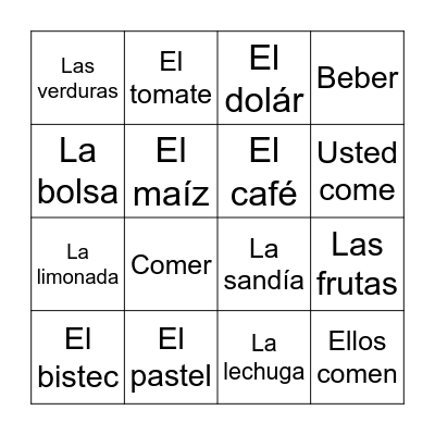 Restauraunte: Comidas & Bebidas Bingo Card
