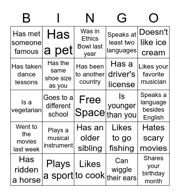 Ethics Bowl Kickoff Bingo Card