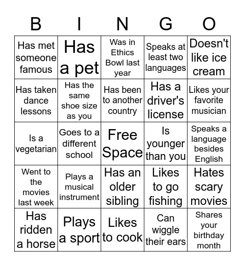 Ethics Bowl Kickoff Bingo Card