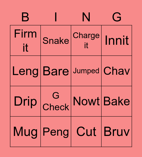 Guess the Slang Bingo Card