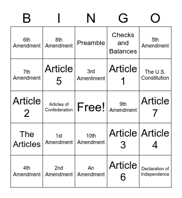 Bill of Rights Bingo Card
