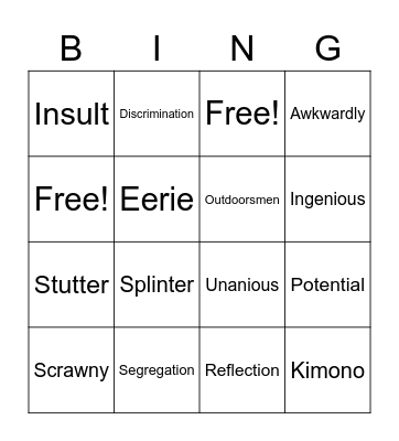 Vocabulary Review Bingo Card