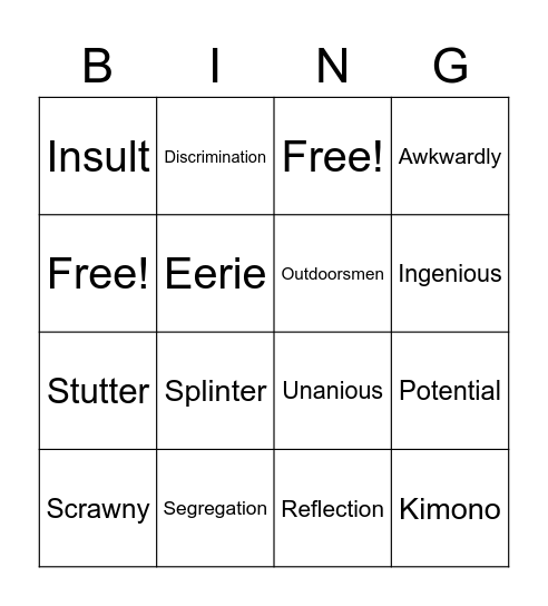 Vocabulary Review Bingo Card