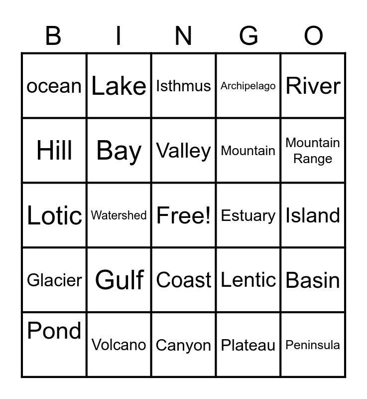 landforms-and-bodies-of-water-bingo-card