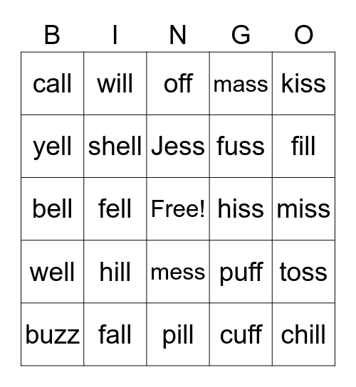 Bonus Letters Bingo Card