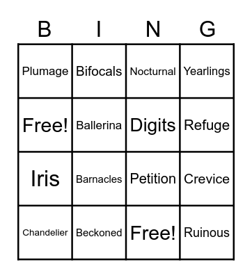 Vocabulary Review Bingo Card