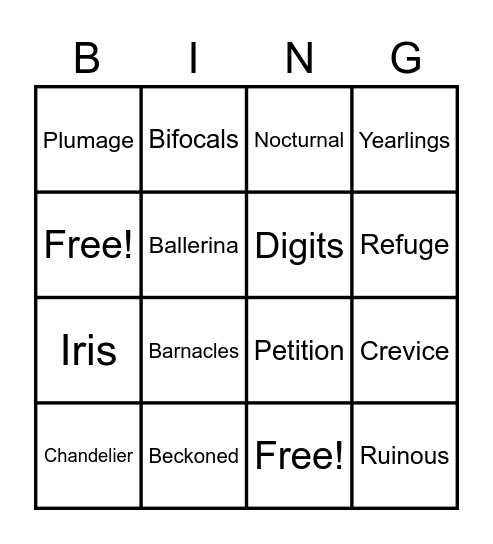 Vocabulary Review Bingo Card