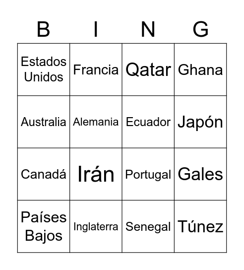 FIFA Qatar 2022 Bingo Card