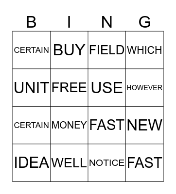 SIGHT WORDS 3rd GRADE Bingo Card