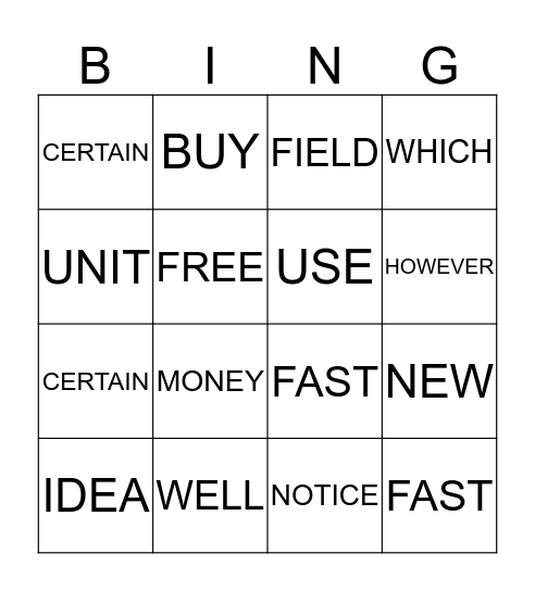 SIGHT WORDS 3rd GRADE Bingo Card