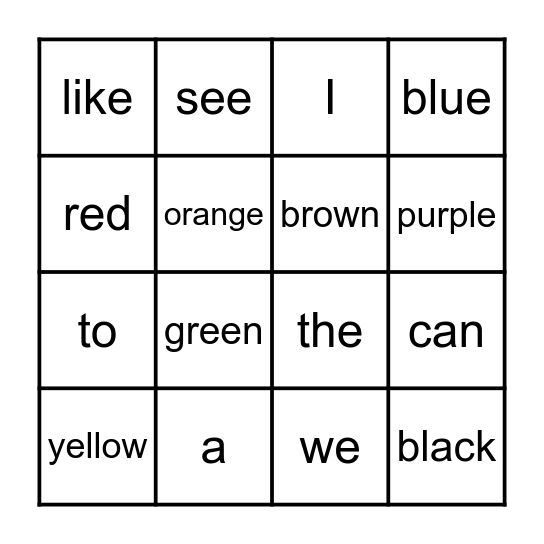 Sight Word Bingo Card