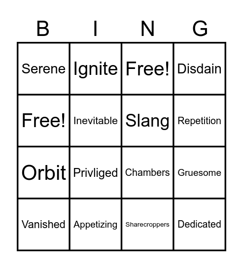 Vocabulary Review Bingo Card