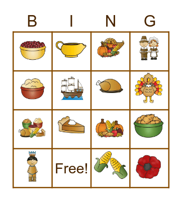 Thanksgiving Spanish Bingo Card