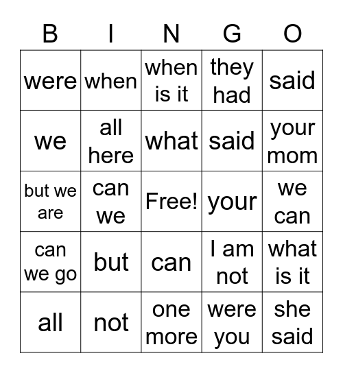 Sight Word #3 Bingo Card