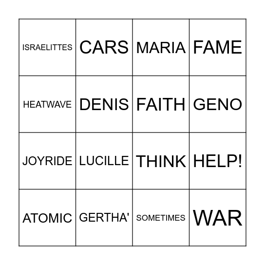 ONE WORD Bingo Card