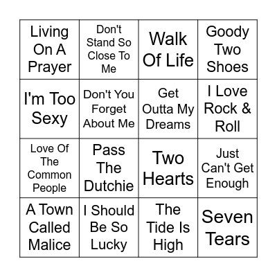 BACK 2 THE 80S Bingo Card