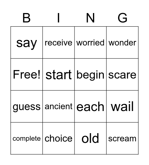 Synonyms Bingo Card