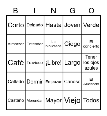 Capítulo 5 --- Vocabulario 1 --- Adj/Verbs Bingo Card