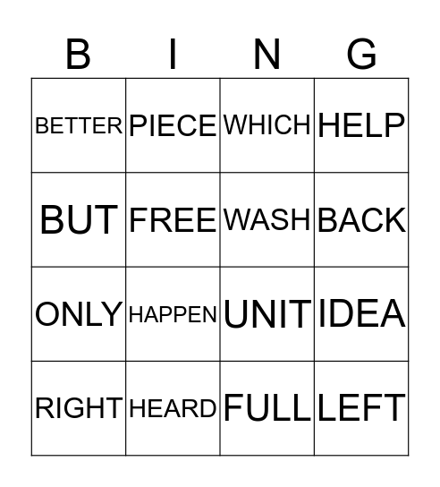 SIGHT WORDS 3rd GRADE Bingo Card