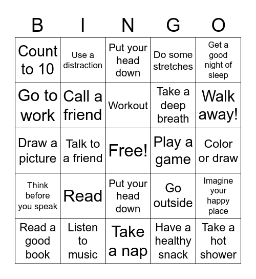 Anger Management Bingo Card