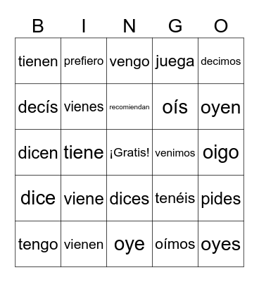 Santa boot verbs Bingo Card